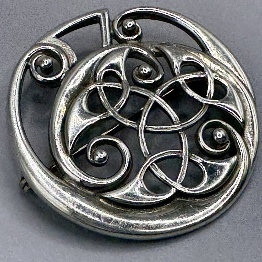 Kells Large Brooch Signed Ola Gorie Sterling Silver Intricate Celtic Knot Design View 3
